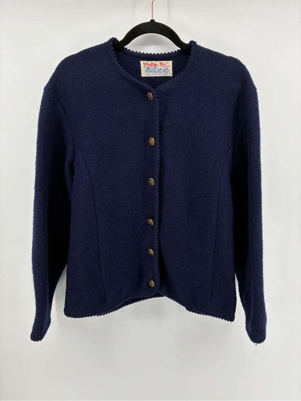 Vintage 1980s Wool Navy Coin Button-Front Cardigan